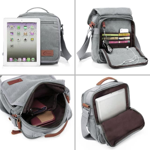 Detalle de CHEREEKI Canvas Bag Messenger Shoulder Bag with Multiple Pockets (holds 10-inch tablet)
