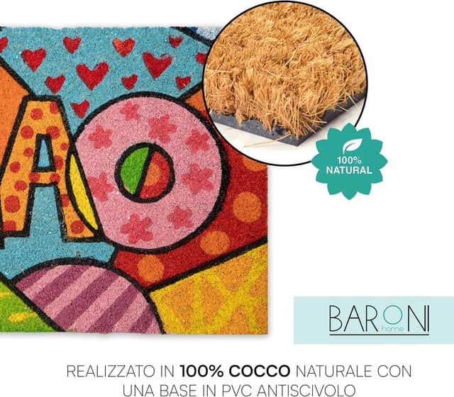 Detalle 2 de Baroni Home Zerbino da Esterno in Cocco con Base in PVC dipinto a mano stile siciliano 70x40 cm