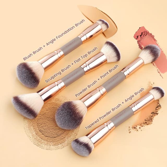 Detalle de MAGEFY Make Up Pinsel Set – 12 Schminkpinsel inkl. Etui (Champagner)