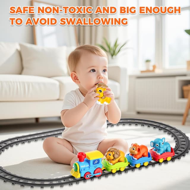 Detalle de Toddler Steam Electric Train Set with Music & Lights (with Tracks Accessories) and 3 Animal Cars