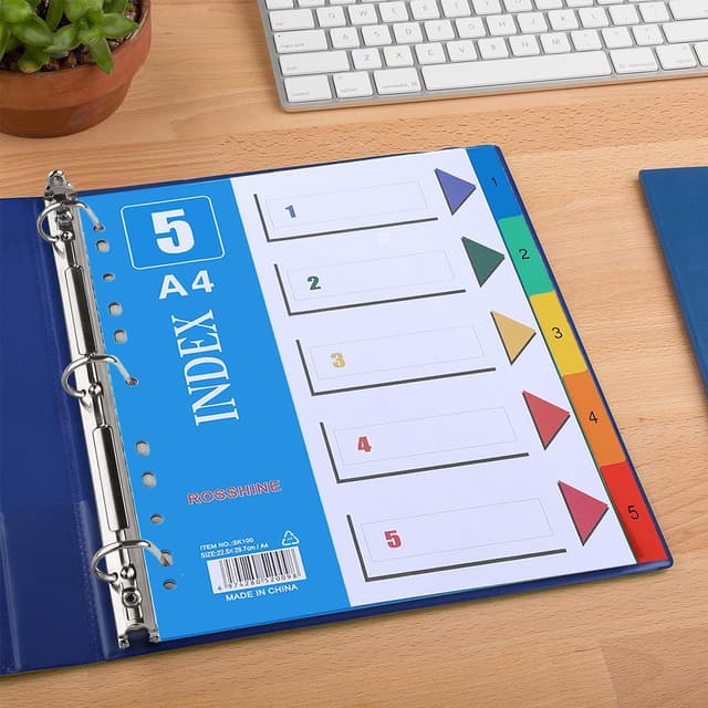 Detalle de ROSSHINE 1–5 Part A4 File Dividers (16-Pack) – Plastic Index Dividers for Ring & Lever Arch Folders