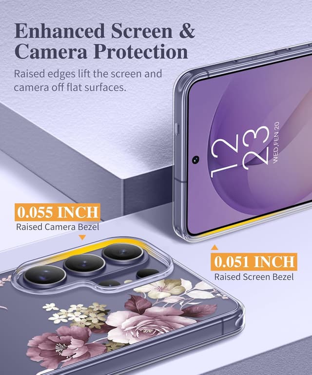 Detalle de GVIEWIN Clear Floral Slim Shockproof Case for Samsung Galaxy S26 Ultra (6.9") — Includes Screen & Camera Lens Protectors