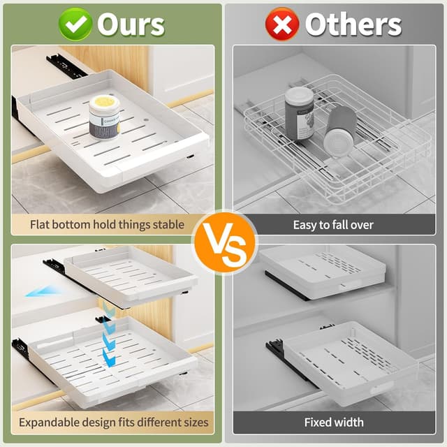 Detalle 1 de DOMNIU 2-Pack Pull-Out Cabinet Organizers (Expandable, Adhesive Nano Film), White — 11.6"-17.5