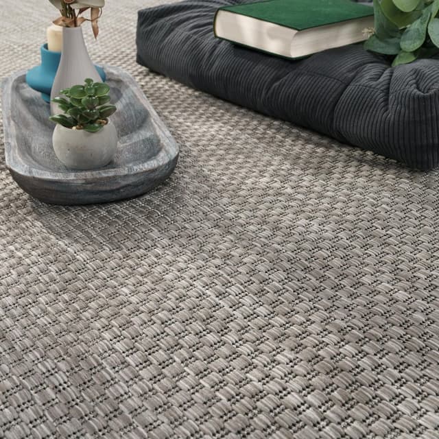 Detalle de Paco Home Outdoor Teppich Flachgewebe in Sisaloptik (meliert, einfarbig) wetterfest – 160 x 220 cm, Grau