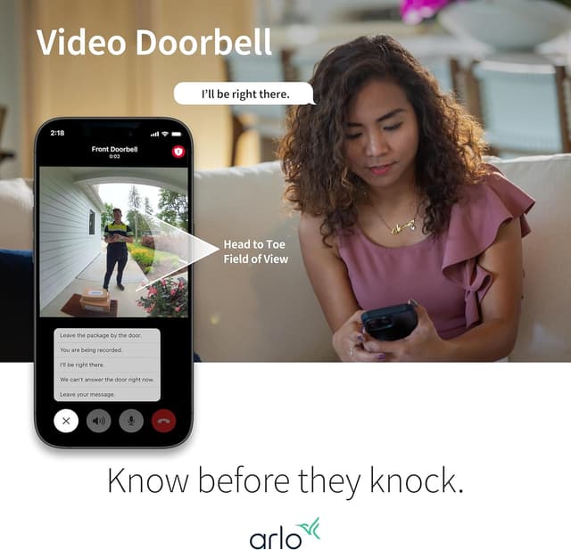 Detalle de Arlo Video Doorbell 2K (2nd Gen) — Wireless/Wired Smart Doorbell with 2-Way Audio, Night Vision, and Person/Vehicle Alerts