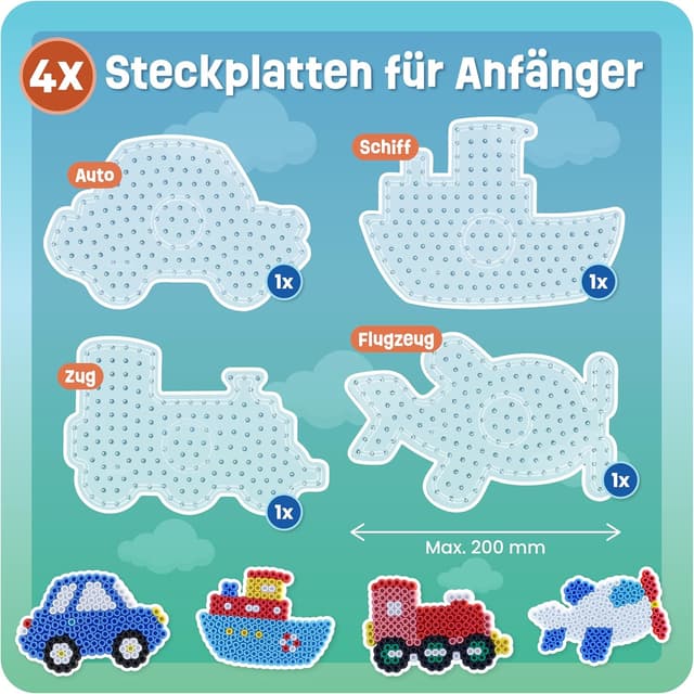 Detalle de Smowo 10mm Bügelperlen Steckplatten Fahrzeuge-Set (4 Platten + Vorlagen) für Kinder ab 3 Jahren