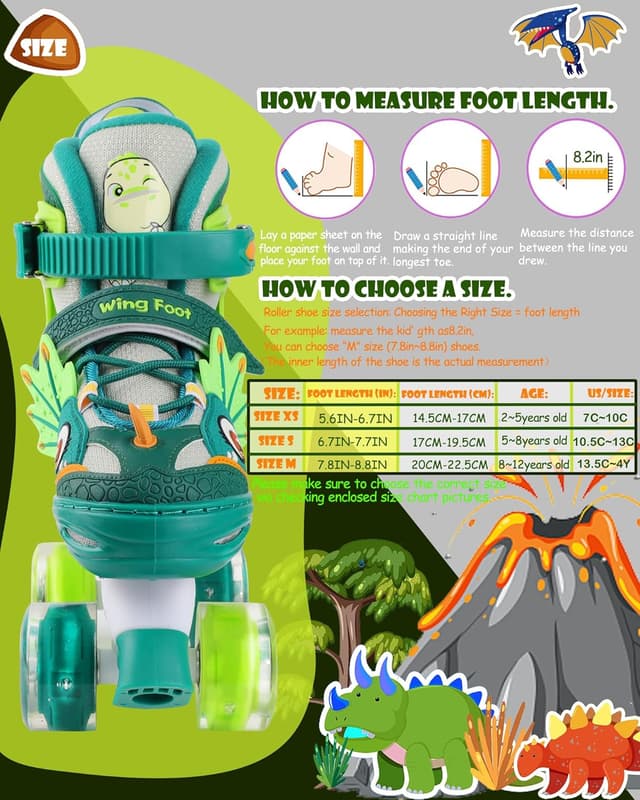 Thumbnail 1 de WESKIFAN Dinosaurio Patines para Niños Patines 4 Ruedas Ajustables