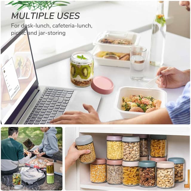 Thumbnail 6 de Eidoct 6-Pack 450ml Glass Jar Pots with Screw Lids for Leakproof Overnight Oats (6 Colours)