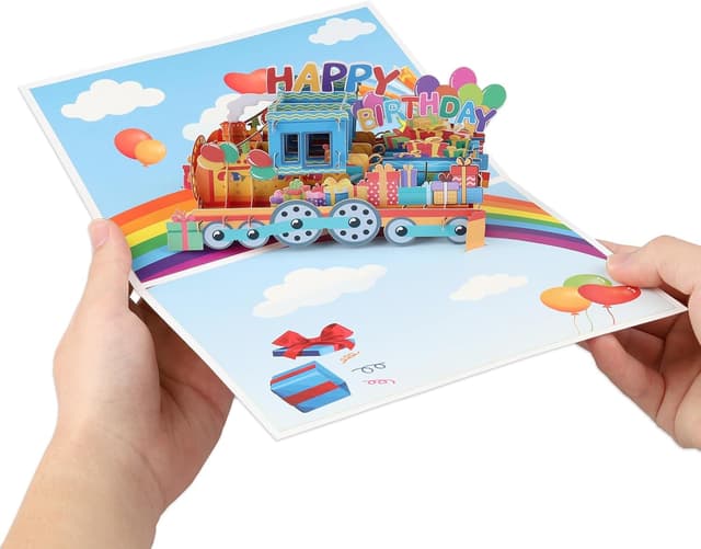 Detalle 2 de DLYMXGC Regenbogen-Geburtstagszug Pop-Up „Happy Birthday“ Grußkarte mit Umschlag