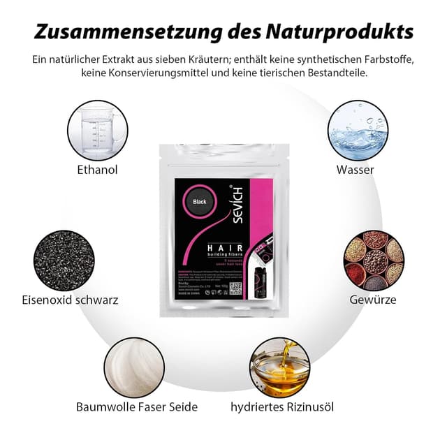 Detalle de Sevich Streuhaar 100 g Nachfüllpackung für Haarverdichtung bei ausdünnendem Haar (schwarz)