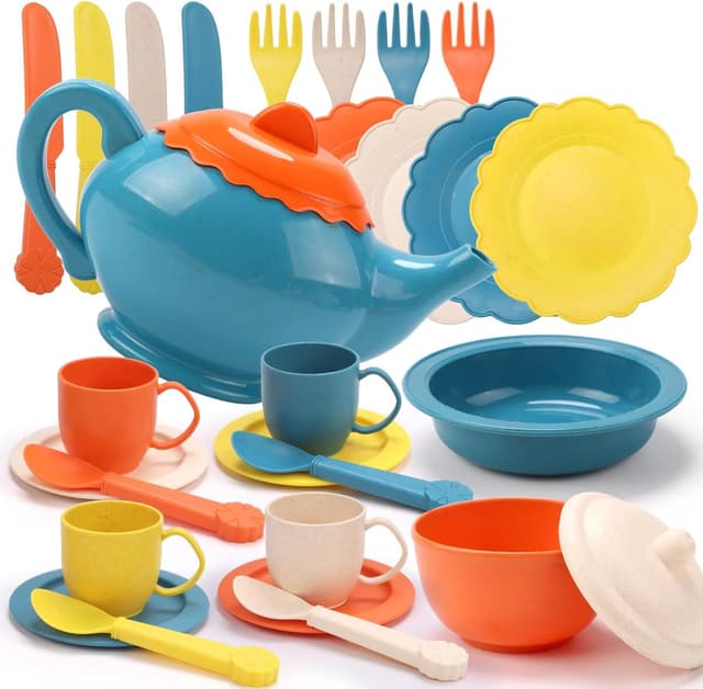 Thumbnail 6 de RUIDYA Play Kitchen Accessories 37-piece pretend tea party set with carry basket