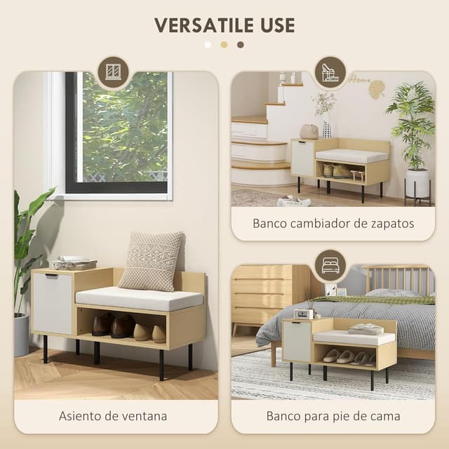 Thumbnail 5 de HOMCOM Banco Zapatero con Cojín y Estante para Entrada