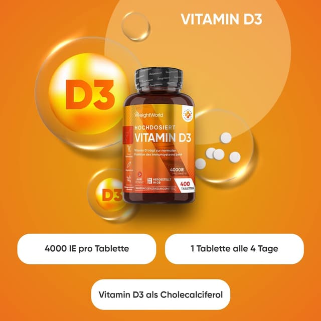 Detalle 2 de WeightWorld Vitamin D3 400 Tabletten 💊