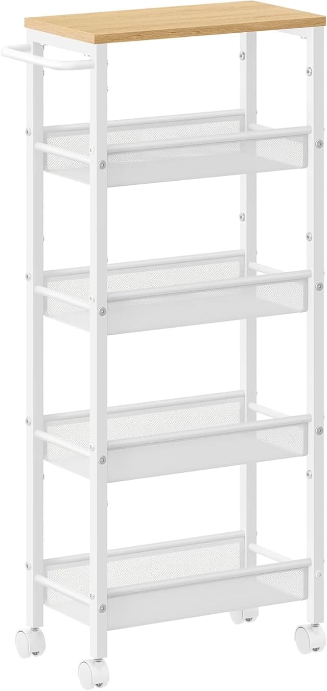 Detalle de VASAGLE Carrello a 5 ripiani LRC035W09 salvaspazio beige rovere e bianco con ruote