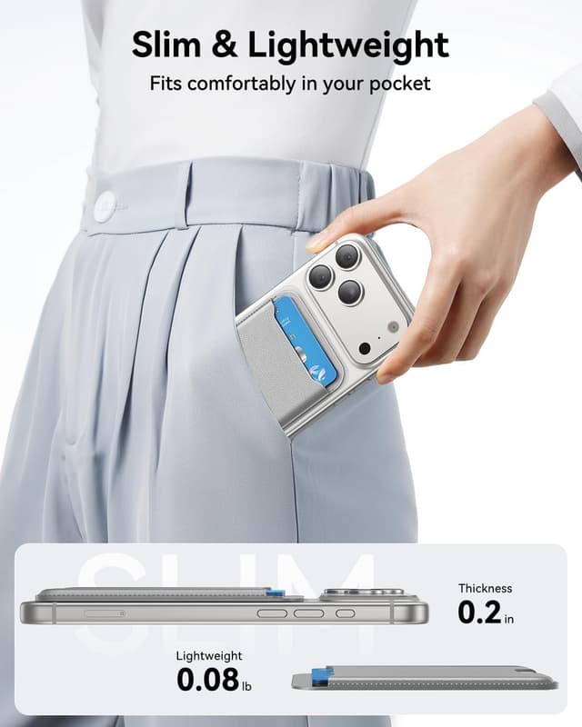 Detalle de TWZKG MagSafe Wallet (3 Card Holder) — magnetic phone wallet with RFID blocking vegan leather, Grey