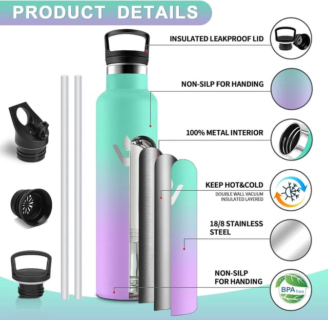 Detalle de Motswedi Gourde isotherme 1 l avec paille et poignée – inox anti-fuite