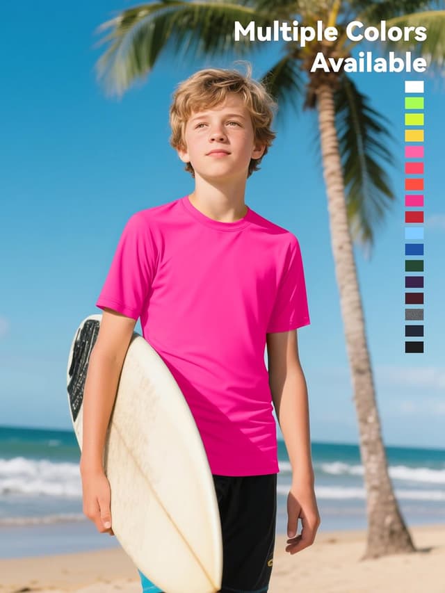 Detalle de WVQ Neon UPF 50+ Dry-Fit Swim Rash Guard Shirts for Kids (Boys & Girls)