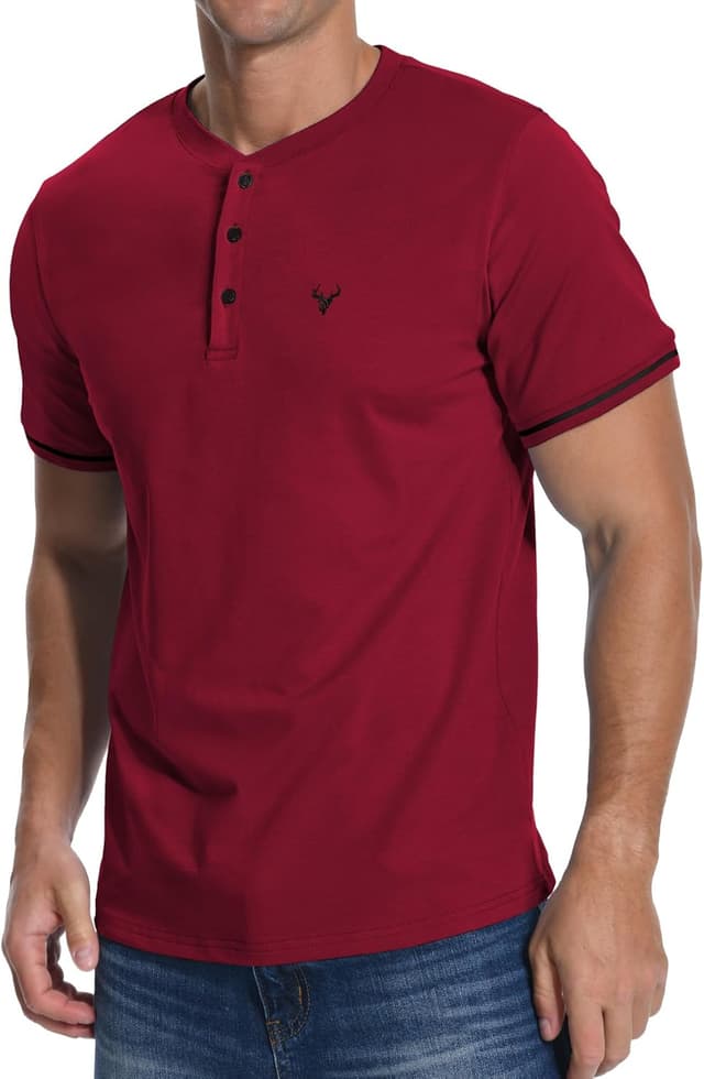 Thumbnail 6 de KUYIGO Men’s Embroidered Henley Short Sleeve T-Shirt with Button Placket