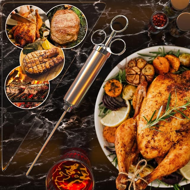 Detalle de Nifogo Siringa da cucina in acciaio inox con iniettore di condimento, spintore a tre anelli e 3 aghi