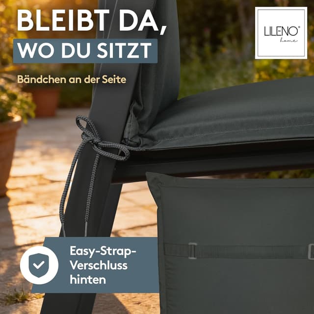 Detalle de LILENO HOME Gartenstuhl Auflagen 4er-Set Hochlehner in Anthrazit (für MIA)