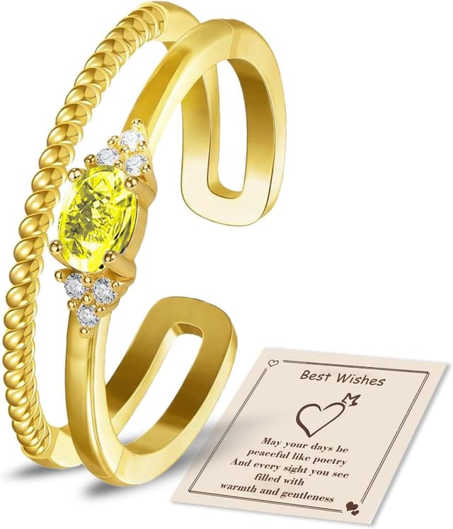 Detalle de HEEYA Damenring Gold wasserfest – Silber 925 18K vergoldet mit Zirkonia, offen & verstellbar