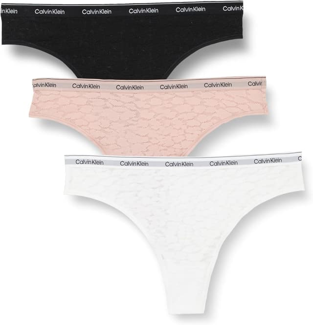 Detalle de Calvin Klein Women’s 3 Pack Low Rise Brazilian Briefs (leopard print stretch lace)