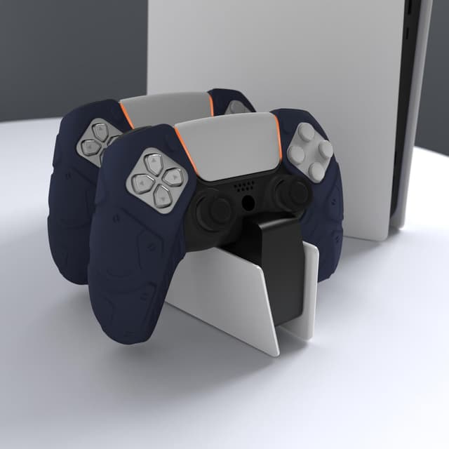 Detalle 2 de PlayVital Mecha Edition Midnight Blue ergonomic silicone grips for PS5 controller (with thumbstick caps) — compatible with charging station