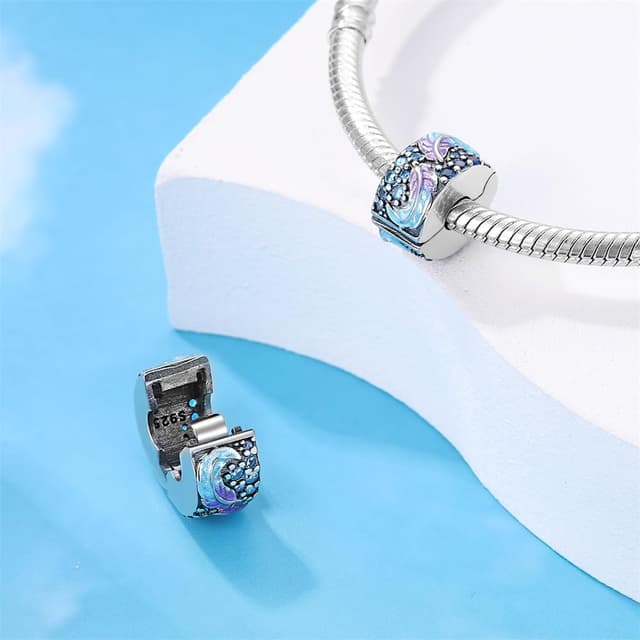 Detalle de LNQOBU Clip/Stopper charms per bracciale in Argento 925 con zirconi cubici Stella Luna Farfalla Blu