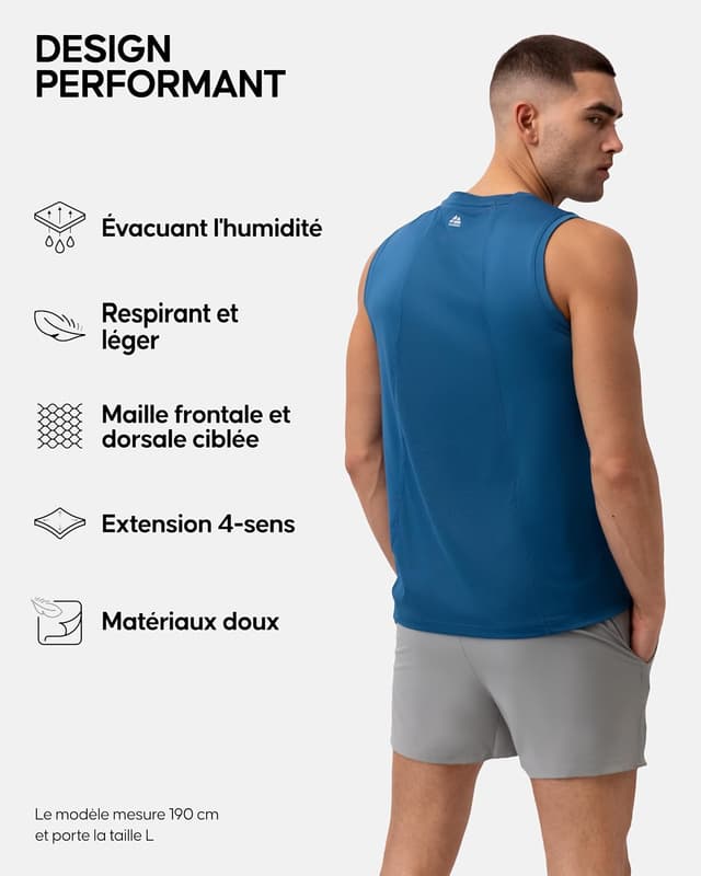 Detalle de DANISH ENDURANCE Débardeur de sport sans manches pour homme (lot 1 ou 2) – tissu extensible respirant
