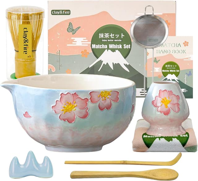 Detalle de Clay&Fire Matcha Whisk Set (9-Piece) with Cherry Blossom Chawan (Cherry Bloom)