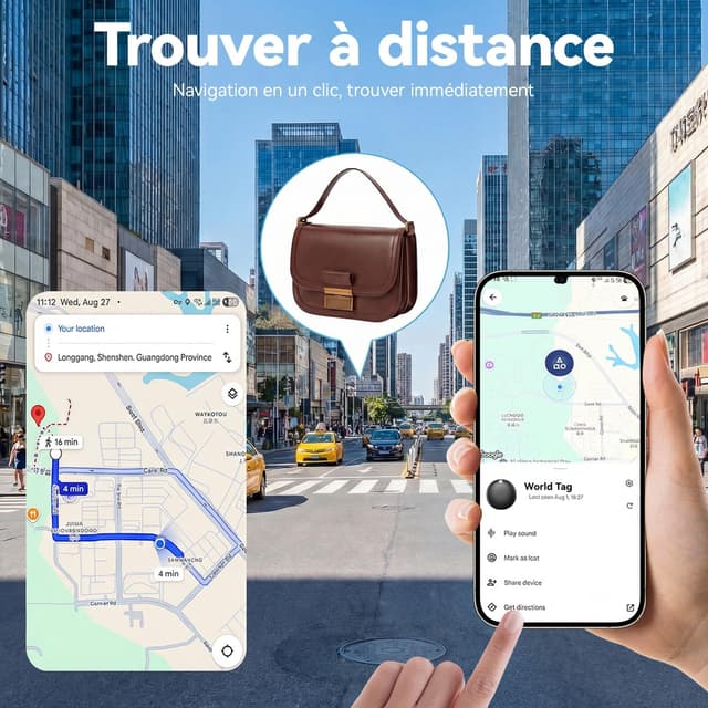 Detalle 2 de Pack de 4 Smart Tag Android Bluetooth Keyfiner (noir) compatibles Google Find Hub, batterie remplaçable