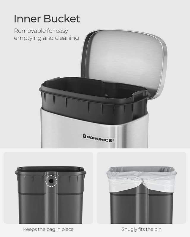 Detalle de SONGMICS 30L kitchen pedal bin LTB03NL