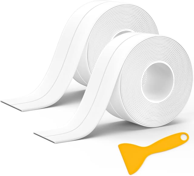 Detalle de Mokani Bath Sealant Strip (Self-Adhesive Caulk Tape) – White Waterproof PVC Tape, 2 Rolls with Sealing Tool (126 x 1.5in)