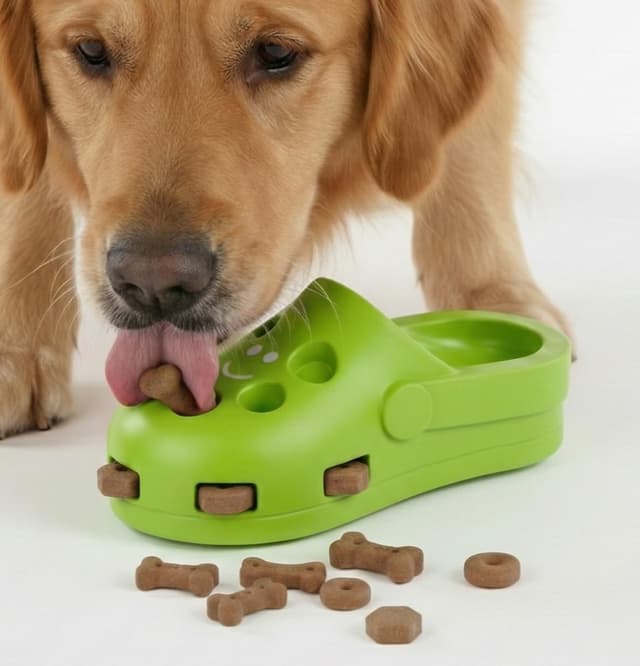 Detalle de Fuzzl Clog Treat Toy for Dogs – Natural Rubber Interactive Treat Feeder (Green)