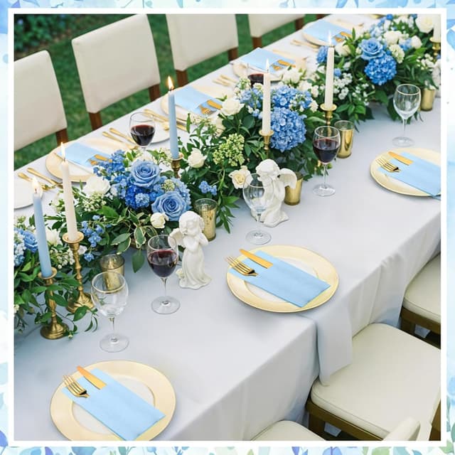 Detalle 2 de NatNarr 60 Pack Light Blue Linen-Feel Paper Napkins with Built-in Flatware Pocket