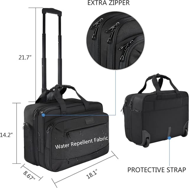 Detalle 2 de KROSER Rolling Laptop Briefcase Premium wheeled laptop bag (fits up to 17.3-inch laptops) with RFID pockets