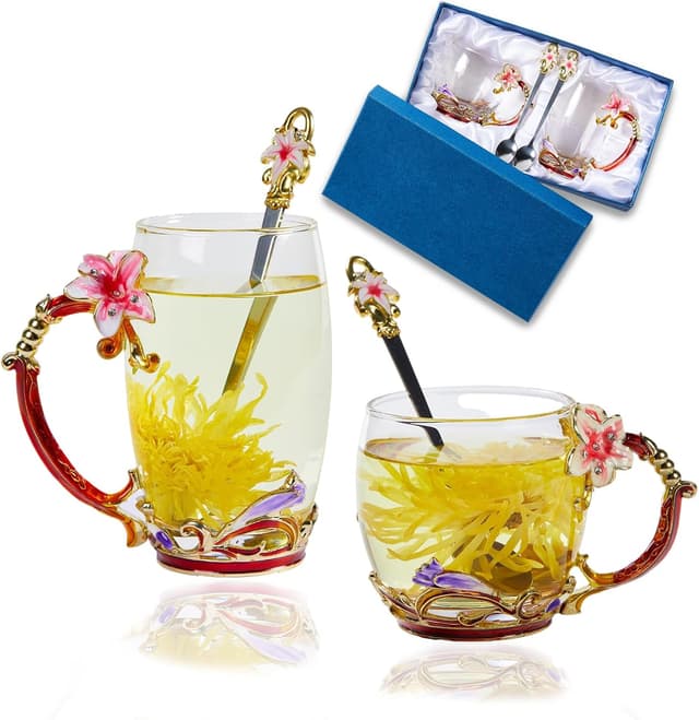 Imagen de DUMVOIN Lily Flower Enamel Tea Cup with Spoon en OfertitasTOP