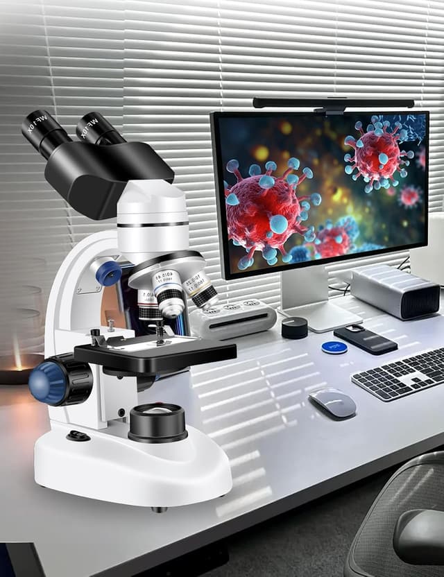 Detalle de Woehrsh WF10x & WF25x Microscope with USB Camera (40X–2000X) for Adults, Lab/School/Home Education (White)
