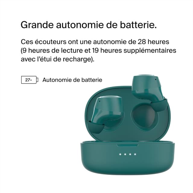 Detalle de Belkin SoundForm Bolt : écouteurs true wireless avec autonomie jusqu’à 28 h, mode mono et certification IPX4
