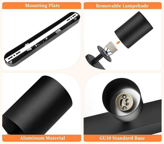 Detalle de GeyouLux LED Deckenstrahler 4-flammig in Schwarz mit schwenkbaren Köpfen (GU10, ohne Leuchtmittel)