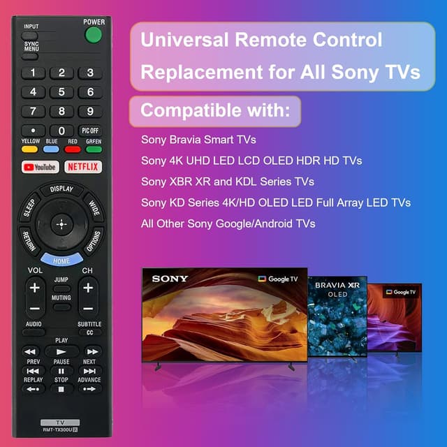Detalle 2 de ZYK Universal Remote Control for Sony TV (RMT-TX300U / RMT-TX100U Replacement) with YouTube & Netflix Buttons