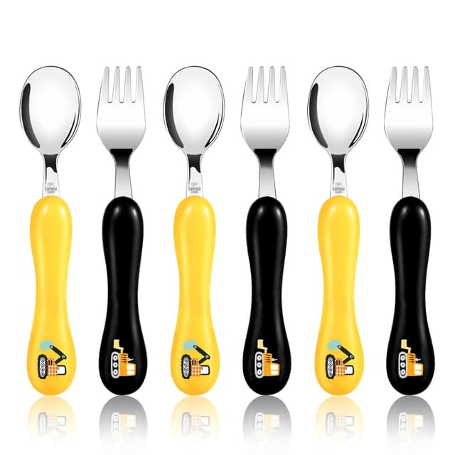 Detalle de Lehoo Castle KinderBesteck 6-teilig (Edelstahl 18/8 + Kunststoff) für Babys ab 1 Jahr