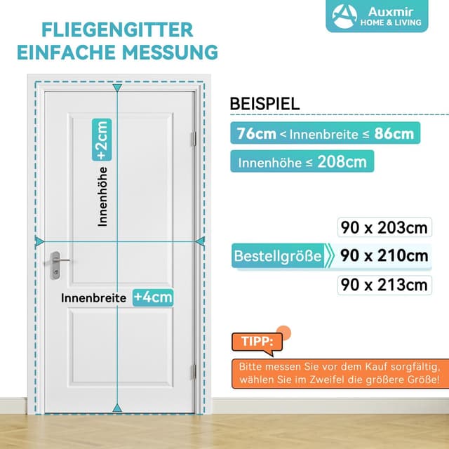 Detalle de Auxmir Fliegengitter Balkontür 100x210 cm mit Magnet-Vorhang, ohne Bohren, Schwarz