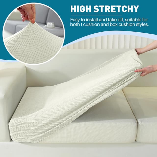 Detalle de YSTELLAA Copriseduta Divano elasticizzato universale, 1 posto da 3 pezzi beige (fodera antiscivolo lavabile)