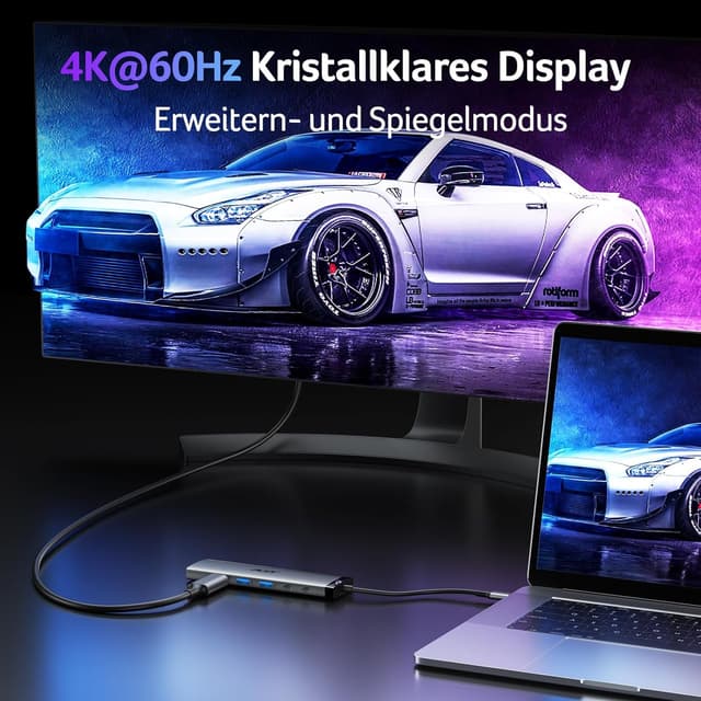 Detalle de acer 8-in-1 USB-C Hub (10Gbps) mit HDMI 4K@60Hz, SD/TF und USB-C PD bis 100W