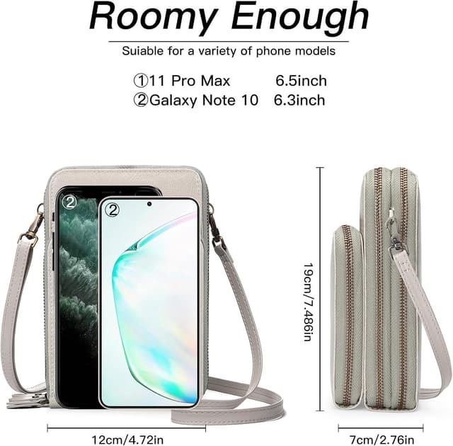 Detalle de SENDEFN women’s crossbody phone bag in genuine leather – small multi-compartment purse with adjustable strap