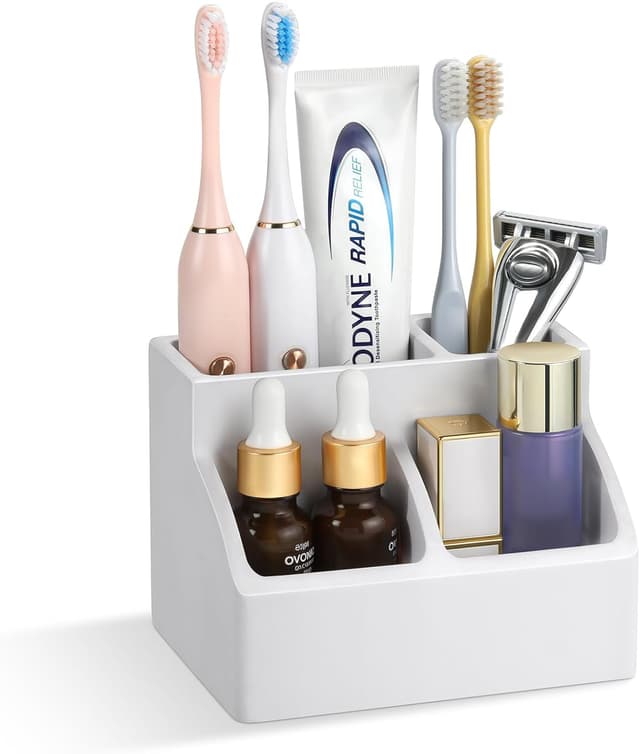 Detalle de Luxspire Zahnbürstenhalter aus Kieselgur mit 4 Fächern – schnell trocknend, grau