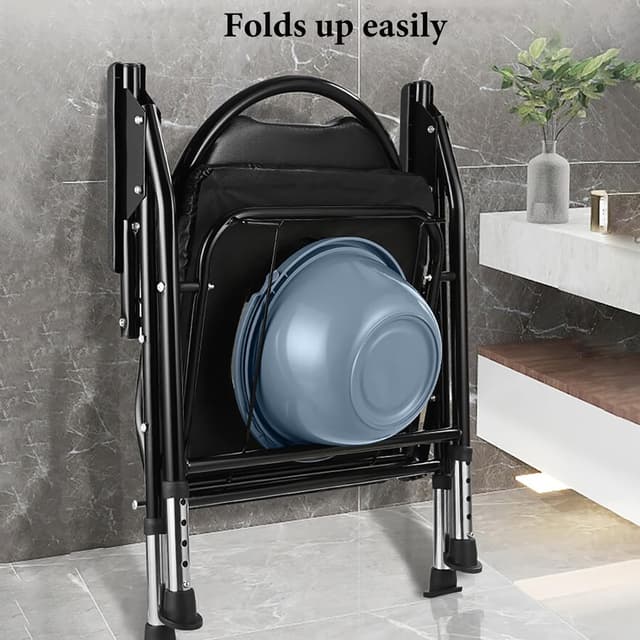 Thumbnail 6 de NJUN Lightweight Commode Toilet Chair with Height Adjustment, Padded Seat & Folding WC Frame