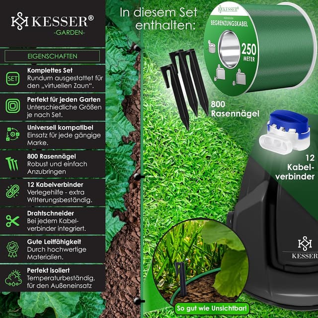 Detalle 2 de KESSER® Begrenzungskabel-Set 250 m inkl. 800 Erdspieße & Kabelverbinder für Mähroboter
