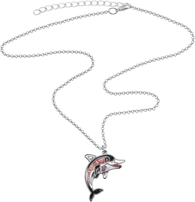 Detalle 2 de LONYOO Delphin Emaille-Halskette mit Anhänger aus Zinklegierung (50 cm + 7 cm) – Geschenk für Frauen & Mädchen
